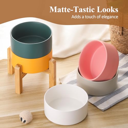 Ceramic Elevated Dog Bowl with Bamboo Stand, for Small & Medium Dog, Yellow - color: Yellow, size: Medium