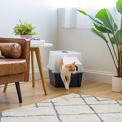 IRIS USA Large Front Door Cat Litter Box, Walk-in Entry, Navy | Easy Access Needs, Private Enclosure Design, Covered Walk-Through, Contained Environment, Privacy Hood - size: Hooded