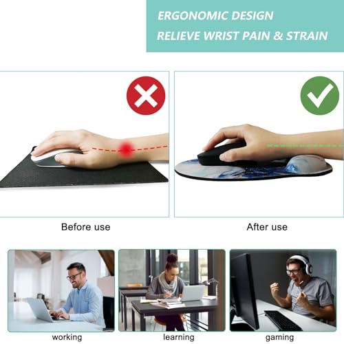 Mouse Pad with Wrist Support, Ergonomic Mouse Pad with Memory Foam Wrist Rest Cushion, Non-Slip Rubber Base Gaming Mice Pad for Home Office Computer Laptop, Green Golden Marble - color: Green golden marble