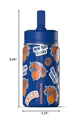 Hydrapeak NBA Officially Licensed 2026 Finals Champion New York Knicks Mini 14oz Kids Stainless Steel Bottle with Straw Lid Flexible Handle, Insulated, Spill Proof, Perfect for Back to School - color: New York Knicks