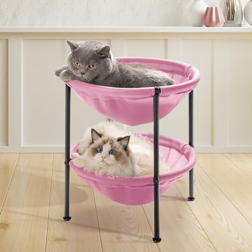 Double Cat Bed Pink, Breathable for 2 Cats, 22.8in x18.7in x 18.7in | Cat Supplies Pet Supplies Whole Wash Stable & Breathable Easy Assembly Indoors Outdoors, 16.9 in x 16.9 in x 9.5 in - color: Pink, size: 18.7"L x 18.7"W x 22.8"Th (Mesh)