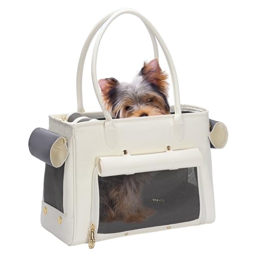 Fashion Pet Carrier Purse for Small Cat and Dog, Luxury Pu Soft-Sided Tote Bag with Large Pockets for Dogs and Puppies (White, 15.8" L x 7.5" W x 11.8" H) - color: White, size: 15.8"L x 7.5"W x 11.8"H