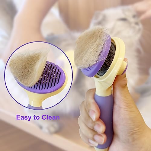 Cat Brush for Grooming and Shedding, Self-Cleaning Silicone Brush for Short and Long Haired Cats, Cat Gifts for Pet Lovers (purple) | For Indoor Cats,Removes Loose Hair,Reduces Shedding,Soft Rounded Tips,Ergonomic Silicone Handle,Gentle Massage,Easy Groom