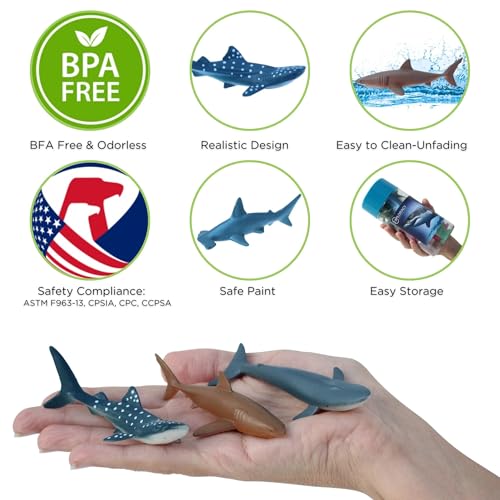 15pcs Mini Sea Animals Toys for Kids Toddlers Ocean Animal Toy Figurine Realistic Sealife with Shark Whale & Dolphin Bath Toys Sensory Bin Play Birthday & Party Favors