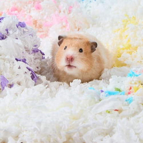 99% Dust-Free Soft Natural Paper Bedding with Odor Control, for Hamsters, Guinea Pigs,Rabbits, Chinchillas, Rats, Mice, Gerbils, Bunniess, Rodents, Small Animals - 80 Liters (White + Pink) - color: White+Pink
