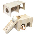 2 PCS Wooden Hamster Hideout Multi-Chamber Tunnel Hamster House Hiding Maze Platform Stuff Exploring Toy Cage Accessories for Gerbil Rat Mice - size: L+L