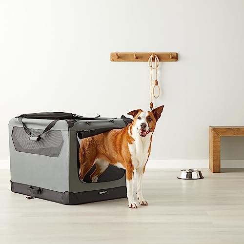 Amazon Basics Portable Folding Soft Pet Dog Crate Carrier Kennel for Large Dogs, Easy to Clean, 36 x 24 x 24 inches, Grey - color: GREY, size: 36.0"L x 23.4"W x 24.0"H