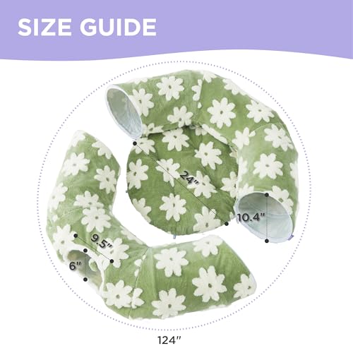 Lesure Donut Cute Jacquard Large Cat Tunnel Bed Kitten Toys for Dog Bunny | 39.5x39.5x10in,Round Large Cat Bed Tube for Multi Kittens,Pet Peekaboo Cave Toy,Spiral Hideaway,Washable Cushion,Green - color: Flower Garden Green, size: large (39.5"L x 39.5"W x