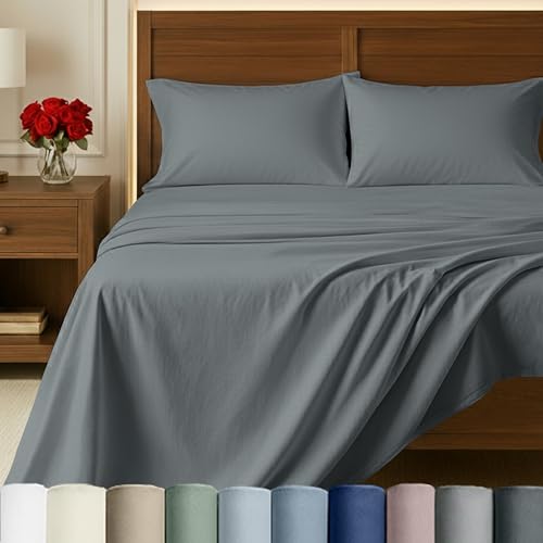 California Design Den 100% Egyptian Cotton Full Size Bed Sheets, Grey | Backed by Good Housekeeping Seal, Light & Airy Soft Sateen, 15" Deep Pocket, All-Around Elastic, Durable, Easy Care 4pc Set - color: Grey, size: Full