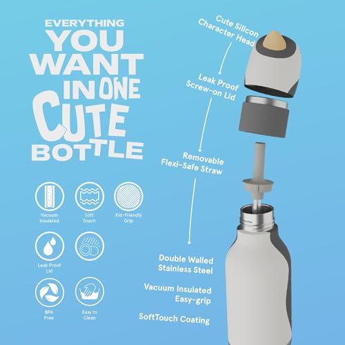 asobu Bestie Water Bottle, Cute Collectible Character, Leak Proof, BPA Free | 16 oz, Stays Cold 24 Hours, Double Wall Vacuum Insulation, Food Grade Stainless Steel, Spill Resistant, Great Gift Idea - color: Penguin