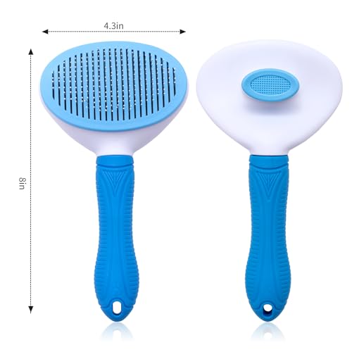 Aogeili Self Cleaning Slicker Brush, Skin Friendly Deshedding Grooming Tool for Dogs, Cats & Bunny, One-Click Release Removes Loose Undercoat, Mats & Tangles, for Long & Short Hair Shedding Pets - color: Blue