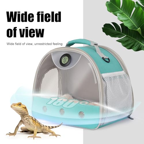 Bearded Dragon Carrier, Reptile Travel Bag with Built-in Thermometer Hygrometer, Breathable Small Animal Carrier with Clear View Window, Portable Guinea Pig Carrier for Gecko, Snake, Hamster - color: Green
