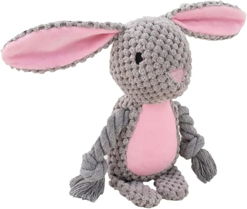 Plush Bunny Dog Toy, Squeaky Tug Toy with Rope Arms for Small Medium Dogs | Cute plush toy with sound features, designed for small and medium dogs, indoor play and daily entertainment - color: Grey