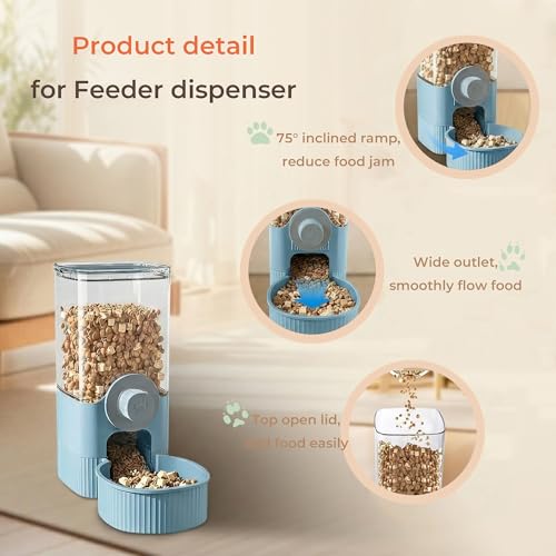 41 oz Hanging Gravity Feeder for Small Animals, Rabbits & Guinea Pigs | Adjustable Cage Height | No-Open-Cage Refill | Space-Saving | Clear Reservoir | Versatile Food Compatibility - color: Blue