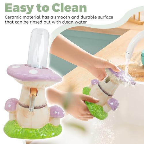 PINVNBY Hamster Water Bottle No Drip Ceramic Automatic Gerbil Water Bottle 80ML Water Dispenser with Mushroom Stand Holder for Gerbils Syrian Hamsters Dwarf Hamsters Mice (Purple) - color: Purple