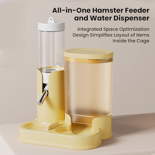 2 in 1 Hamster Water Bottle, Automatic Feeder, No Drip Small Animal Water Dispenser Food Bowl for Syrian Dwarf Hamsters, Gerbils, Mouse, Hedgehog, Hamster Cage Accessories (Yellow) - color: Yellow