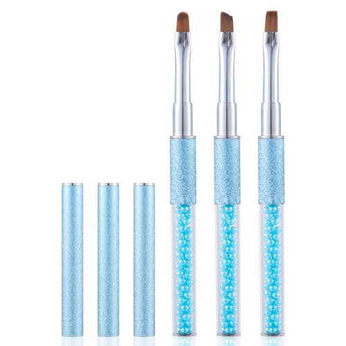 3Pcs Nail Art Clean Up Brushes Nail Brushes Cleaning Polish Mistakes | Cleaning Polish Mistakes on the Cuticles Acetone Resistant Nail Brush Fingernail Cleaning Brushes for Nail Art and Designs - color: Pearl Blue