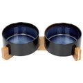 SPUNKYJUNKY Ceramic Dog and Cat Bowl Set with Wooden Stand, Modern Cute Weighted Food Water Set for Small Size Dogs (13.5OZ) & Medium Sized Dogs (28.7OZ) & Cats (3.6 Cups, 2 × Starry Blue) - color: Starry Blue × 2, size: 3.6 cups