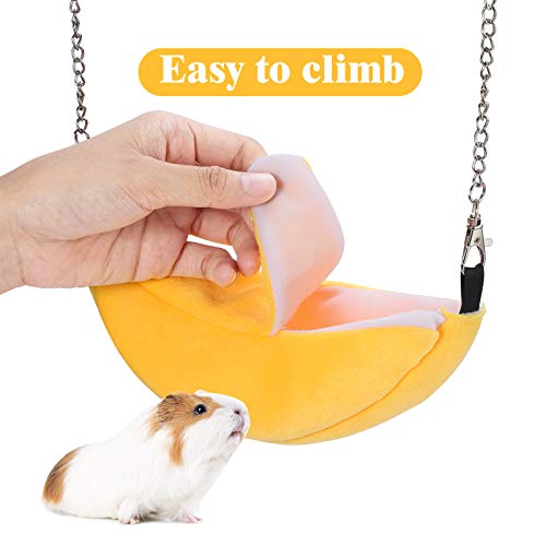 Jetec 2 Pcs Hamster Hammock Soft Bed Small Pet Animals Hamster Hanging House Cage Nest for Guinea Pig Rat Chinchilla Sleep and Play, Banana and Pineapple(Yellow) - color: Yellow