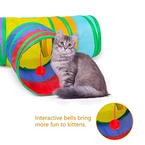 Cat Tunnel, Collapsible Tube with 1 Play Ball Kitty Toys, 3 Ways Cat Tunnels for Indoor Cats, Puppy, Kitty, Kitten, Rabbit (Rainbow) - color: T Shape Rainbow