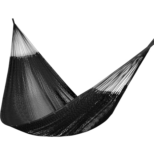 Handwoven Rope Mayan Hammock for Outside, 600 lbs Capacity | 2 Person, Portable Carrying Bag, Easy-Used Tree Straps, Carabiners, Soft Fabric, Patio (Sombra Negra, X-Large) - color: Sombra Negra, size: X-Large