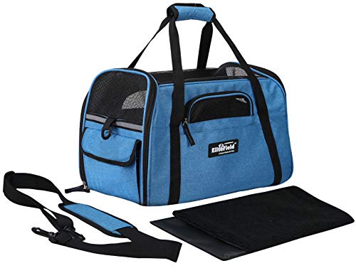 EliteField Soft-Sided Pet Carrier for Cats & Small Dogs (3-Year Warranty) | Airline Approved, Removable Bed & Cover, Built-In Leash, Luggage Sleeve, Seat Belt Loop, Waterproof, Durable, Foldable - color: Sapphire Blue, size: 17.0"L x 9.0"W x 12.0"H