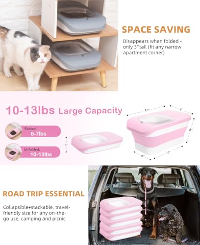 10-13 Lbs Airtight Dog Food Storage Container,Collapsible Pet Food Storage | Dog Food Container with Double Airtight Seal,Cat Food Container Dry Food Fresh,Space Saving,Pest/Mouse-proof,Scoop,Pink - color: Pink/10-13 Lbs