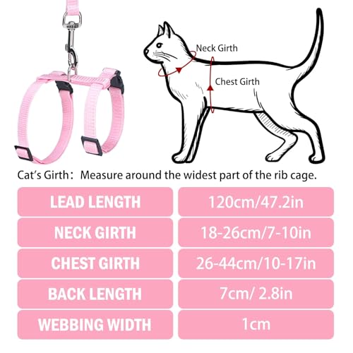 PUPTECK Adjustable Cat Harness and Leash Set Escape Proof Kitten Strap Collar for Walking Travel, Light Pink - color: Light Pink, size: Small