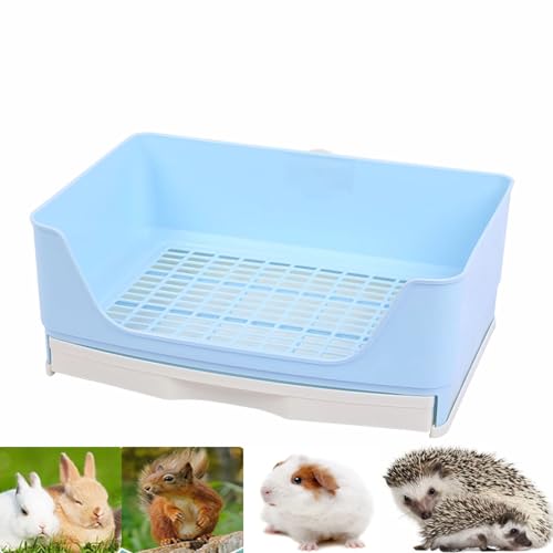 Rabbit Litter Box,Bunny Supplies,Large Pet Litter Pan Trainer with Drawer Corner for Rats Hamsters Ferret Bunny Guinea Pigs Chinchilla Small Animals (New Blue) - color: New Blue