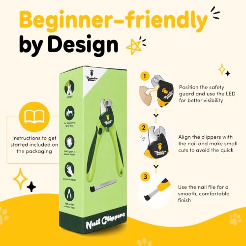 LED Dog Nail Clippers with Light Illumination, Trimmers with Protective Guard, Safety Lock and Nail File - Suitable for Large and Small Dogs & Cats (Green) - color: Green, size: Medium-Large (LED)