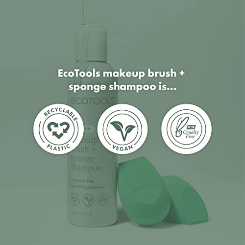 EcoTools Makeup Brush Cleanser + Sponge Shampoo, Fragrance-Free, 8 Fl Oz | Cleaner brushes and sponges, makeup brush soap for daily washing, beauty blender cleaner, plant based, sulfate free