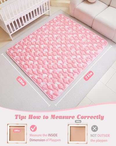 Viviland Baby Mats for Floor, 71x59 Inch Playpen Mat, Thicker & Large Soft Playmat for Baby and Toddlers Infants, Non-Slip & Machine Washable, Pink Rainbow - color: Pink Rainbow, size: 71" X 59"