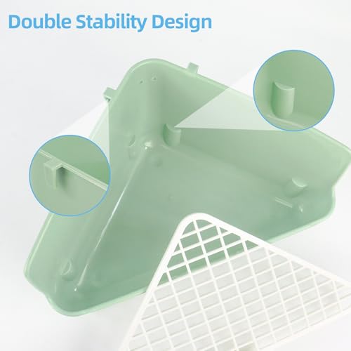 Large Rabbit Litter Box 10" x 10" x 7" with Broom & Grooming Kit, Low-Entry Corner Toilet Pan for Potty Training Rabbits Bunny Guinea Pigs Ferrets (Green)