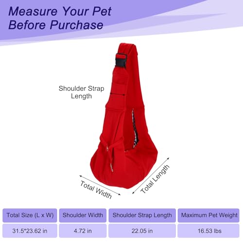 Dog and Cat Sling Carrier Up to 16.5 Lbs, Hand-Free Reversible Pet Sling Carrier with Adjustable Strap and Pocket, (Red, 1 Pcs) Intended for Hiking/Camping/Traveling - color: Red
