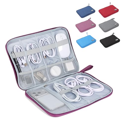 Cable Organizer Bag, Electronics Organizer Case for Tech Accessories | Store chargers, cables, power banks and adapters with elastic loops, mesh pockets and organized compartments for travel. - color: purple, size: L