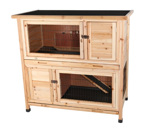 Trixie 2-Story Rabbit Hutch with Retreat Area, Non-Slip Ramp, Hinged Roof with Locking Arm, 4 Doors, 2 Metal Slide Latches, and Pull-Out Trays for Easy Cleaning - style: 2-Story