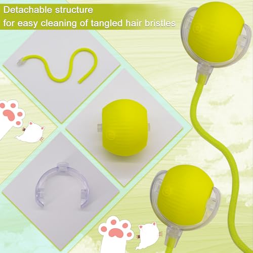 Interactive Cat Dog Toy Ball with LED Light, Automatic Rolling(Yellow) | String Tail and LED Light Design, Motion Activated, Suitable for Interactive Indoor Pet Play and Exercise - color: Yellow