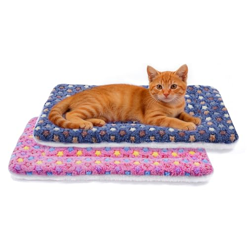 Mora Pets Cat Bed Dog Crate Pad Ultra Soft Pet Bed with Cute Star Print Washable Reversible for Small Dogs 14 x 17.5 inch 2 Pack Pink and Dark Blue - color: pack - Pink/Dark Blue, size: 18-Inch