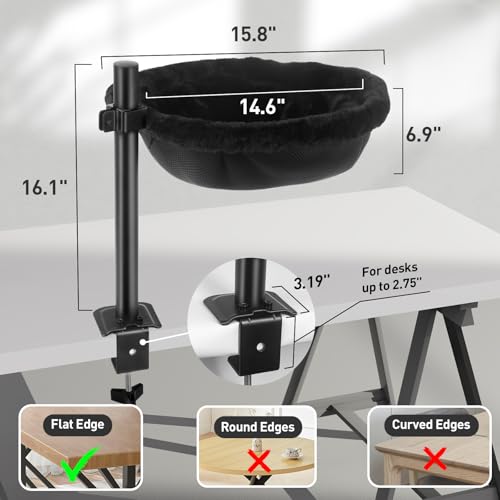 Cat Desk Bed, Reversible Cat Hammock for Desk Use, Clamp-On Metal, Black | 360 Rotating, Height Adjustable, Supports up to 45lbs, Machine Washable, Large Cats & Kittens, Indoor, Office & Game Tables - color: Black