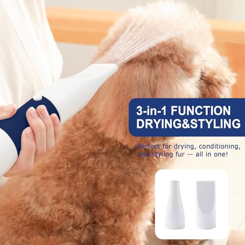 3-in-1 Pet Hair Dryer & Slicker Brush for Dogs & Cats – Portable, Professional, Adjustable Temp, Overheat Protection Dog Hair Dryer (blue) - color: blue