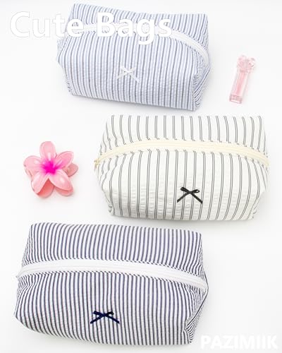 PAZIMIIK Cozy Makeup Bag for Women,Zipper Cosmetic Pouch,Stripe Black | Soft Cosmetic Organizer for Makeup,Skincare,Toiletries,Daily Beauty Essentials,Purse,On-the-Go,Bridesmaid Gifts - color: Stripe Black