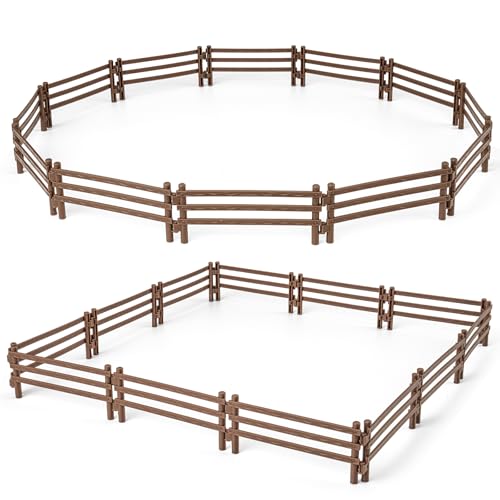 24PCS Farm Animal Corral Fence Toys for Kids Age 3-5 5-7 4-8 Years Olds Boys Girls, Educational Farm Animal Cake Toppers for Toddlers 3 4 5 6 7 8 9 10 - style: Brown 24PCS
