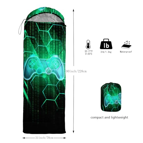 Axolotl Gamepad Sleeping Bag,3 Season Warm and Cool Weather Game Console Sleeping Bag for Boys Teens,Waterproof Lightweight Geometry Hexagonal Sleeping Bag for Traveling,Outdoors Camping,Blue,Black - color: Gamepad02