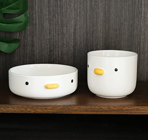 PURROOM Funny Cute Duck 6'' Salad Bowl, Handmade Glaze Chick Safety Ceramics Flat Bottomed Bowl, Home Family, Friend. - size: 6'' Salad Bowl