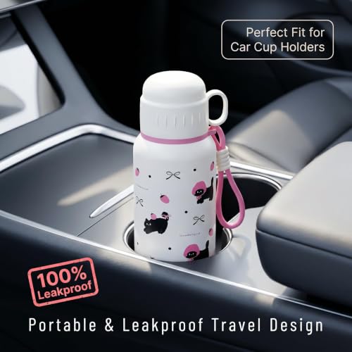 20oz Cat Stainless Steel Insulated Water Bottle | Double Wall Vacuum Tumbler, Leakproof, Dual Use Straight Drink & Straw Lid, Travel Office Outdoor - color: Strawberry Black Cat