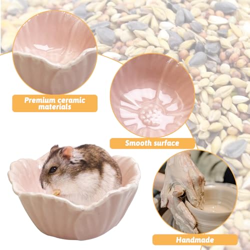 Tfwadmx 2 Pcs Hamster Food Bowl, Ceramic Pet Hamster Bowl Dwarf Hamster Food Bowl Feeder Hamster Water Rat Bowl Small Animal Food Dish for Golden Bears, Hedgehogs, Dutch Pigs, Parrots (Pink) - color: Pink
