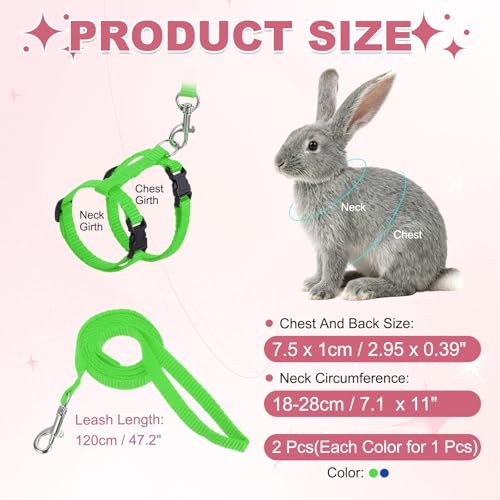 Rabbit Harness and Leash, Escape Proof Bunny Cat Leash Small Animal Harness Soft Adjustable Buckle(2Pcs, Grass Green/Sapphire) for Bunny Kitten Cats Puppies Walking Hiking - color: Grass Green/Sapphire