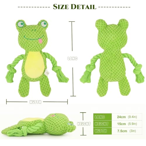 Plush Frog Dog Toy, Squeaky Interactive Tug Toy for Small Medium Dogs | Cute plush toy with sound features, designed for small and medium dogs, indoor play and daily entertainment - color: Green
