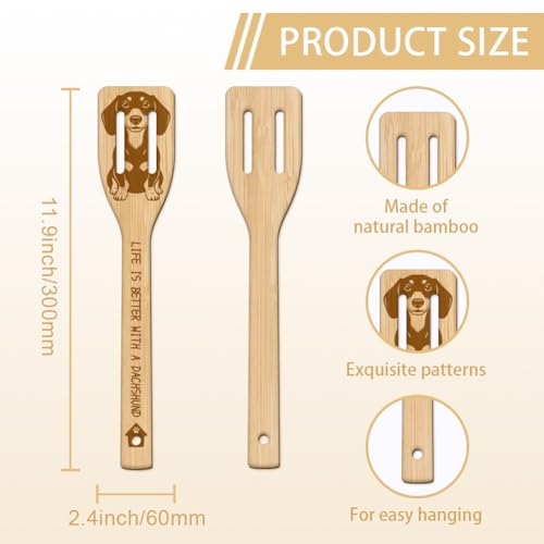 GLOBLELAND 6 Pcs Dachshund Wooden Spoons Utensil Set Cute Dog Bamboo Carving Kitchen Cooking Utensils Wooden Engraved Cooking Spatula Sets for Kitchen Fun House Warming Gift - color: Dachshund
