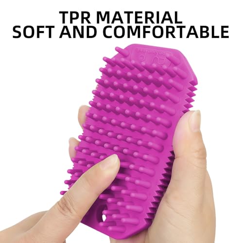 Rose Red 3-in-1 Double-Sided Dog Shampoo Brush Dog Washing Brush | Soft TPR Bristles,Pet Massage Bath Brush for Dogs&Cats,Remove Loose Hair Knots,Gentle Pet Grooming Tool Deep Cleansing